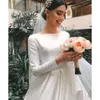 Long 2021 Nek eenvoudige juweelmouwen kleedt een lijn op maat gemaakte plus size sweep trein satijnen bruiloft jurk Vestido de novia