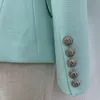 High Street Classic Barock Designerjacke Damen Metall Lion Knöpfe Doppelbuastte strukturierte Blazer Mint Grün 240424