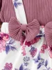 Jurken Spring en herfst Girls Round Neck Bow Blossom katoenen jurk met lange mouwen met hoofdband modieus casual en zoet