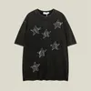 T-shirt American Retro Autumn Stary Sky Pattern Design Adequado para homens e mulheres estilo coreano Sleep Short Sleep Couples 240428