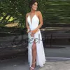 Enkla klänningar Sexig strand 2020 Back Chiffon Side Slit Halter Plunging V Neck golvlängd Bröllopsklänning Vestido de Novia Estido