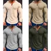 Sweats à capuche masculine 2024 Nouvelles couleurs contrastées pour hommes à manches longues Henley Neck Sweat Sports Hoodie Waffle Polyester T-shirt à manches longues Q240506