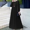 Vêtements ethniques Abayas musulmanes Dubaï Robe arabe pour femmes couleur solide cou rond manches longues robes plissées