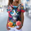 T-shirt pour femmes T-shirt mode 3d animal imprimé à manches courtes t-shirts décontractés en V Verg