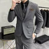 Jacket Vestbroeken High-end merk Boutique Fashion Solid Color Mens Casual Business Suit 3-Piece Set Bruidegom trouwjurk 240428