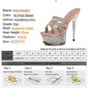 15 cm Sandales à paillettes plates-formes de cristal Party Chaussures pour femmes Summer Gladiator Nightclub Slippers Models High Heels 240506