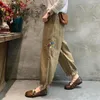 Pantalones de mujer Summer Vintage Bordado Bordado Cintura Elástica Biros transpirables Pantalones informales sueltos Linterería