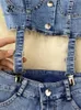 Singreiny Fashion Sexy Denim costumes bouton Backless Mini Tank Topsstaps Super Shorts Femmes Sweet Streetwear Two Pieces Set 240423