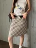 Röcke Houzhou Vintage Plaid Midi Rock Frauen Mode 90er ästhetische ästhetische hohe Taille knielange A-Line-Röhre Y2K Korean Streetwear