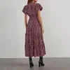 Abiti per feste Lady Dating Dress Floral Print V Neck Midi For Women A-Line Swing Style con maniche a bolle in vita alta vacanza estiva