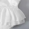 Mädchenkleider Neugeborenes Baby Mädchen Bodysuit Säugling Spitze Ruffen Ärmel Strampler Rückenfreies Tutu -Kleid Jumpsuit Kleinkind Kleidung weißes Kind Outfit