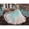 Платья цветочные зеленые 3D аппликация мята Quinceanera вышивка из бисера.