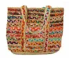 Förvaringspåsar handväskor jute axelväska strip tote multicolor mode trend