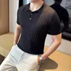 Men's Polos Summer Mesh Hollow Striped Polo Shirt For Men Short Sleeve Slim Fit T-shirts Fashion Knitted Casual Business Tee