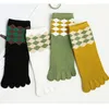 Chaussettes de femmes 5 paires femme printemps coton peigné avec les orteils Fashion Diamond Plaid cinq doigts style japonais décontracté