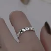 Cluster Rings Simple Round Sequins Leaf Thin Silver Color Adjustable Ring For Women Ladies Girls Statement Fashion Finger Jewelry Gifts