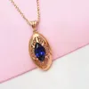 Цепи Классическая мода Инкрустирована синяя кулона драгоценного камня, подвесная 14 -километровое розовое золото в ожерелье для женщин светло -роскошные ювелирные изделия