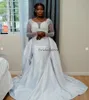 Suknie ślubne Aso Ebi Ebi -Mermaid z odłączanym pociągiem Pearki długoterminowe Nigeria African Country Bridal Sukienka 2024 2 w 1 w rozmiarze Bride Church Vestio Novia Mariage