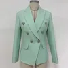 High Street Classic Barock Designerjacke Damen Metall Lion Knöpfe Doppelbuastte strukturierte Blazer Mint Grün 240424