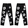 Vintage Denim Pants Mens High Street Flower Wreath Black Straight Jeans Flame Painted Slim Stacked BikerJeans Flowers Twill Rock Jeans