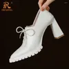 Chaussures habillées Prxdong Classics Généralités en cuir haut talons plate-forme femme Pumps Black White Spring Summer Party Office Lady 39