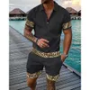 Suisses de survêtement masculines Luxury Retro Polo Set Summer Summer Men Polo Shorts 2 pièces Sets 3D Trun Down Down Colsuit Tracksuit Casual Beach Suit T240505