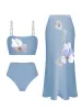 Suits Simple Blue Fashion Floral Print Strap Features Split Swimsuit And Long Cover Elegant And Comfortable Summer Seaside New Model