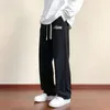 Winter Fleece Outdoor Wide Leg Men Trousers Velvet Lining Sweatpants Neutral Solid Color Baggy Thickened Loose Cargo Pants 240430