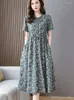 Party Dresses Cotton Women 2024 Summer Elegant Floral Print Drawstring Maxi Dress Casual Loose Mommy Clothes Robe Femme 4xl