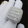 Projektant biżuterii vvs moissanite duży kwadrat Pierścień Hip Hop 925 Srebrny pierścień do biżuterii mody