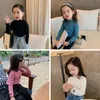 T-shirts Fashion Girls Dessen Spring herfst Kinderen Kleding Solid Kids Tops Bow lange mouwen Kinderen Baby Girls Bottom Topl2405