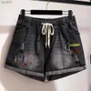 Dames shorts plus maat 6xl 150 kg zwarte zomer geborduurde jeans casual grote denim shorts gat dames shorts wx