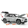 Diecast Model Cars 1 32 RAV4 SUV 2023 Alloy Die Cast Toy Car Model Sound en Light Trokken naar Childrens Toy Series Birthday Giftl2405