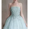 3D bez ramiączek sukienki o wysokiej jakości szałwii Wysokie aplikacje kwiatowe z koraliki długie tiulowe formalne imprezowe sukienki wieczorowe es