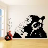 Stickers Banksy Vinyl Wall Decal Monkey With Headphones Chimp Listening to Music In Earphones Street Graffiti Sticker Mural Poster W23