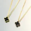 Designer High Version Van Small Four Leaf Grass Necklace Female V Gold Thick Plated 18k Rose Natural Black Agate White Fritillaria