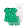 Vêtements d'été pour bébé ensemble Cotton Fashion Baby Vêtements à manches à manches serrées à manches serrées Vêtements pour enfants 3-pièces 6-24 mois 240429