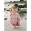 Jurken blush roze strand bruiloft met korte mouwen bruidsjurk sexy backless tule kanten applique sweetheart halslijn op maat gemaakte plus size vestido de novia