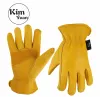 Luvas Kim Yuan 020 Golden Cowhide Luvas de trabalho para jardinagem/corte/construção/motocicleta, homens/mulheres resistentes a desgaste, pulso elástico