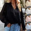 Blouses des femmes Chemises Elegant Femmes Velles à manches longues Velleurs à manches longues 2024 Chiffon Casual Flowy Shirt Solide Blusas Blusas Tops