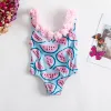 Swimwear 2024 Summer New Girl Swimsuit 15 Y Toddler Flower Printing Swimwear Baby Girls One Piece Round Nou Ruffle Bath Bikini Vêtements