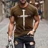 Herren T-Shirts Herren Jesus Christus Kreuz 3D gedrucktes T-Shirt Summer Casual All-Match Fashion Kurzschleuder übergroß