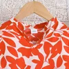 Girl Dresses Fashion for 8-12ys Kids Outfit Summer Vintage Orange Retro Retro Stampare carino Floral Daily Casual Vacilla