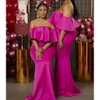 Size Plus Made Bridesmaid Robes Fuchsia Custom Off the épaule Longueur de sol en frappeur d'honneur Africain Wedding Guest Party Wear 0510