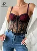 Camisoles Tanks Singreiny Fashion en dentelle épissée Y2K Camis sans manches Lace-up Skinny Short Tops Streetwear femelle Sheer Slim sexy