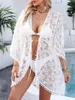 Women's Tops Asymmetric Cardigan Sexy See-through Lace Blouse Strap Kimono Beach Sunscreen Jacket 2024 Fashion Trend