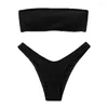 Swimwear féminin 2024 Bandeau Bikini Retournets Swimsuit Femmes Off Black Suite de baignade Solide Solide Micro Push Up Bather