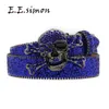 Bälten Big Skull Rhinestone Western Belt Luxury Brand Studded Belts For Men Strap Diamond Bling White Belt Cowgirl Cowboy for Jeans T240429