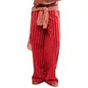 여자 바지 여성 캐주얼 헐렁한 드로우 스트링 허리 와이드 다리 줄무늬 바닥 길이 바닥 길이 바지 주머니