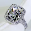 Big bijoux femmes anneau coussin coupé 10ct diamant 14kt en or blanc rempli de fiançailles de fiançailles bande de mariage cadeau 3645
